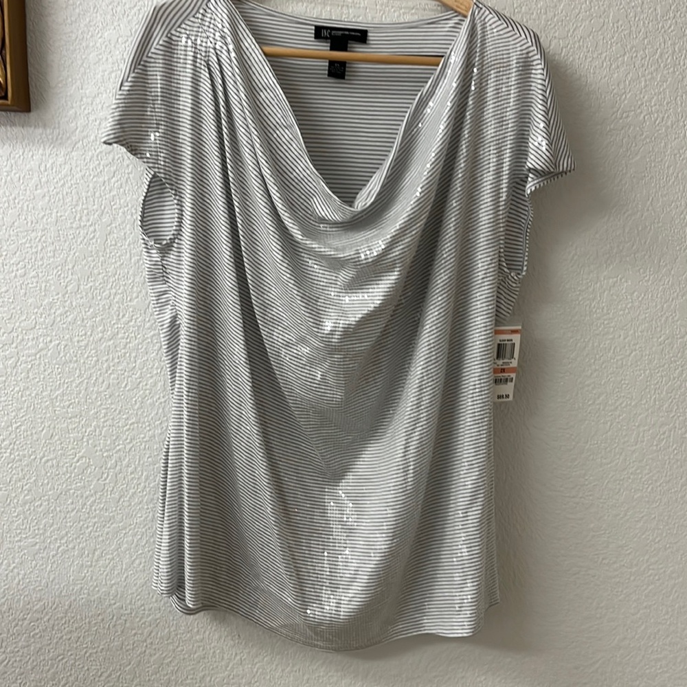 INC white and gray sequined top
